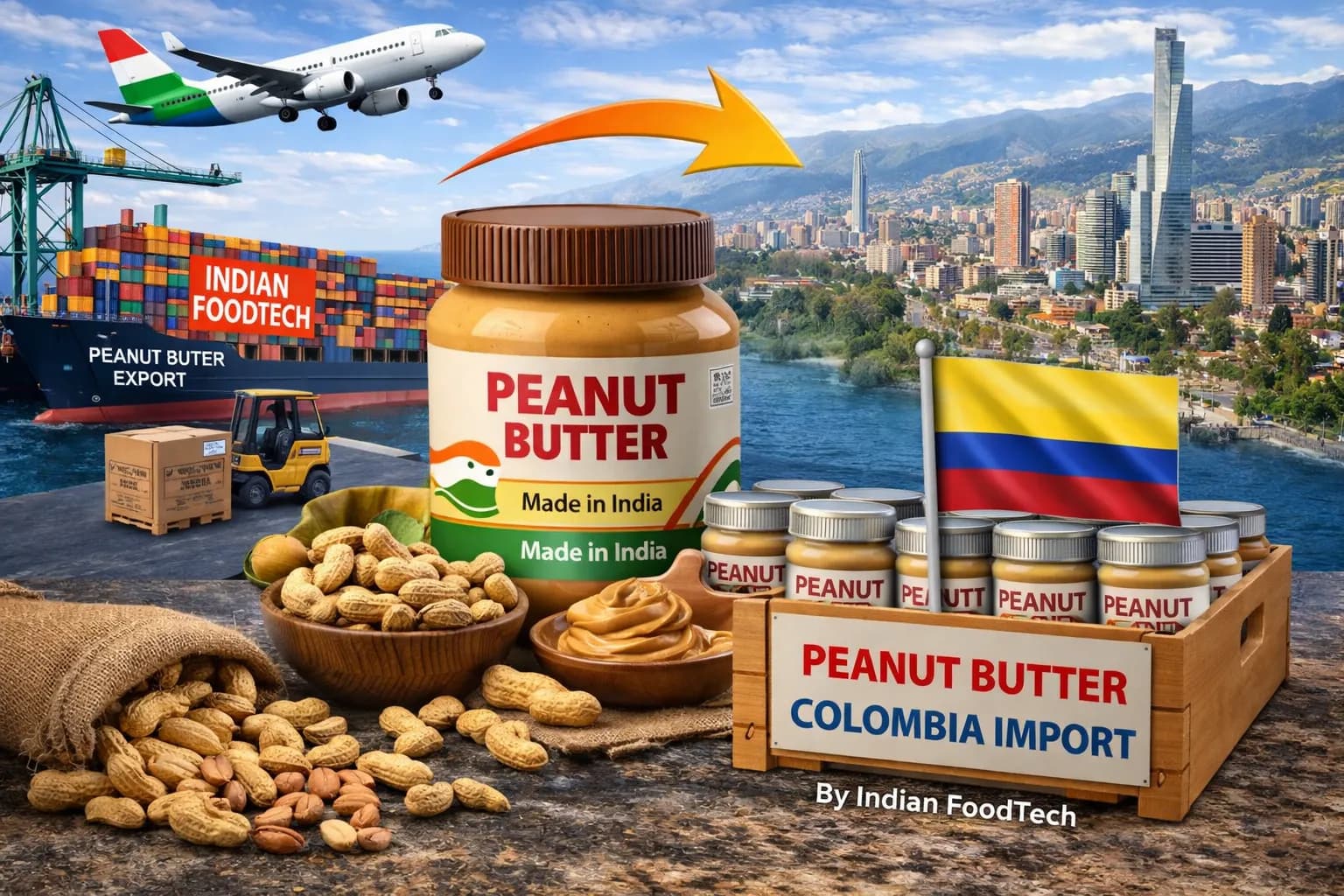 Peanut butter exporter from India to Colombia bulk supply Bogotá