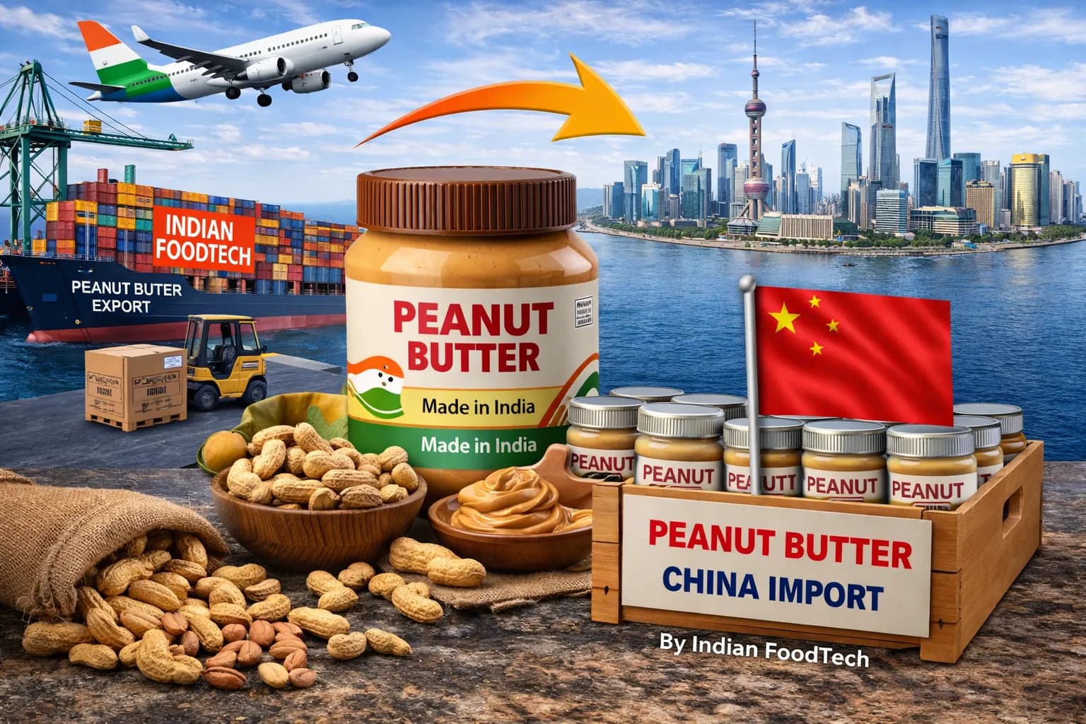 Peanut butter exporter from India to China bulk supply Shanghai